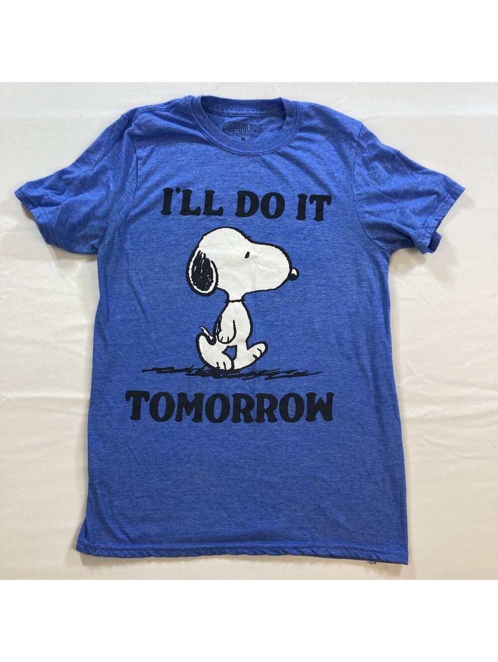 Peanuts Mens Small Blue Snoopy "Ill Do It Tomorrow" Short Sleeve Crew Neck Shirt